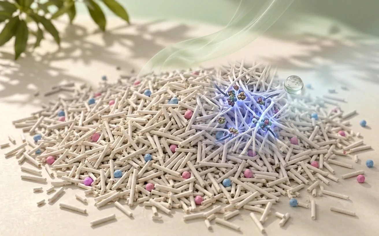 Moisture droplets meeting loose NepiPaw tofu litter