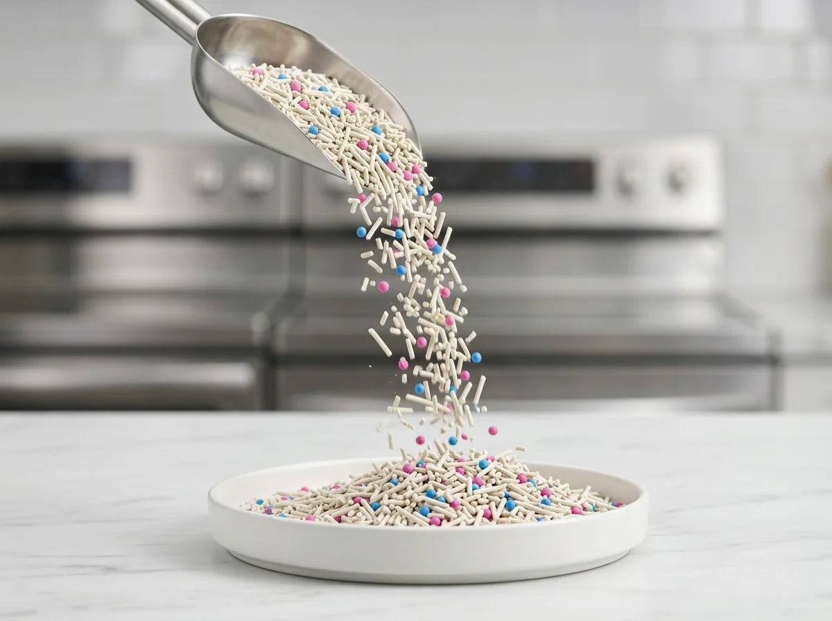 Dust-free pouring demonstration of NepiPaw tofu cat litter